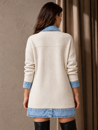 Rose | Manteau en denim avec empiècement en maille côtelée pour femme