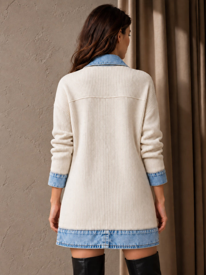 Rose | Manteau en denim avec empiècement en maille côtelée pour femme