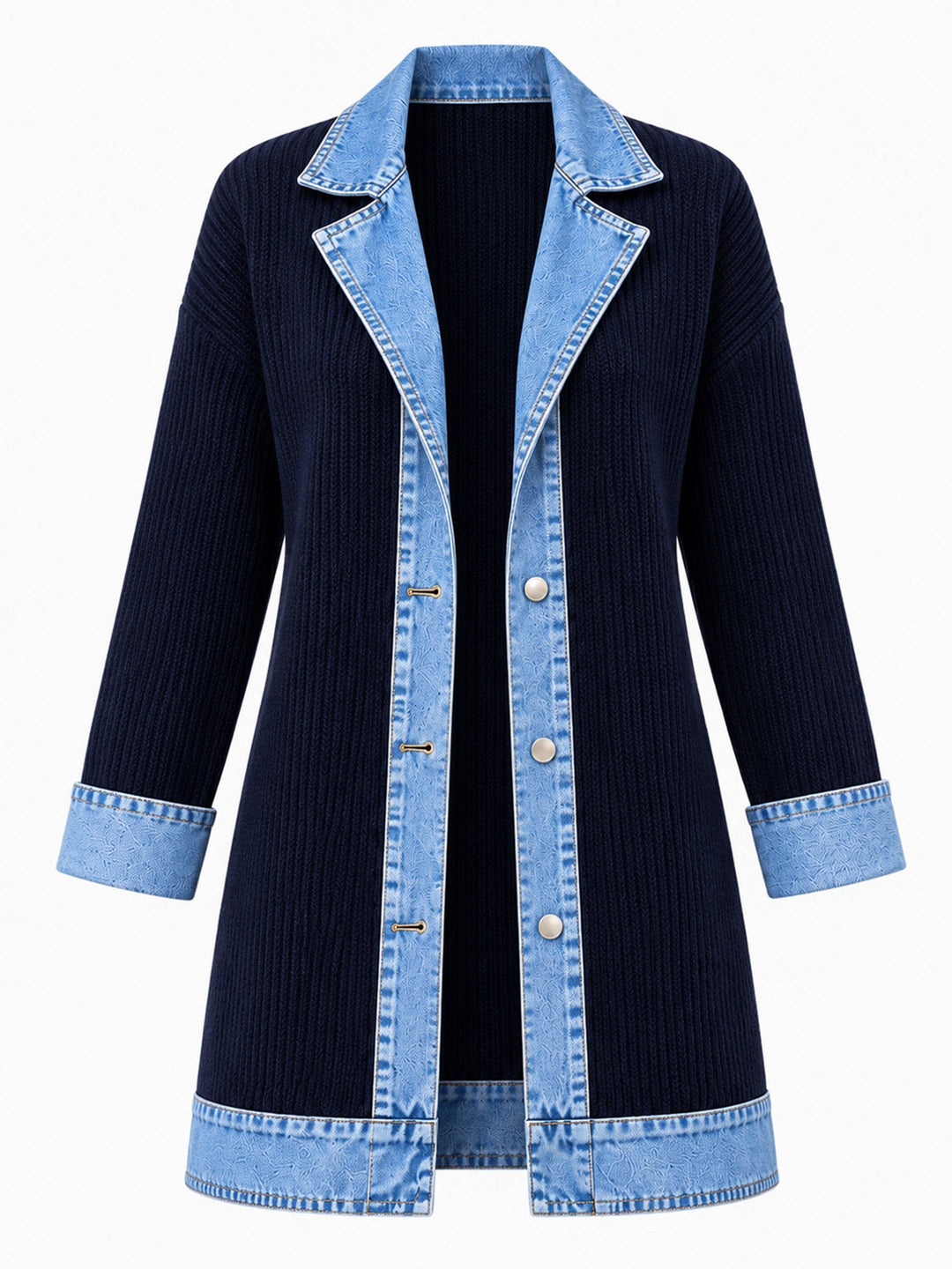 Rose | Manteau en denim avec empiècement en maille côtelée pour femme