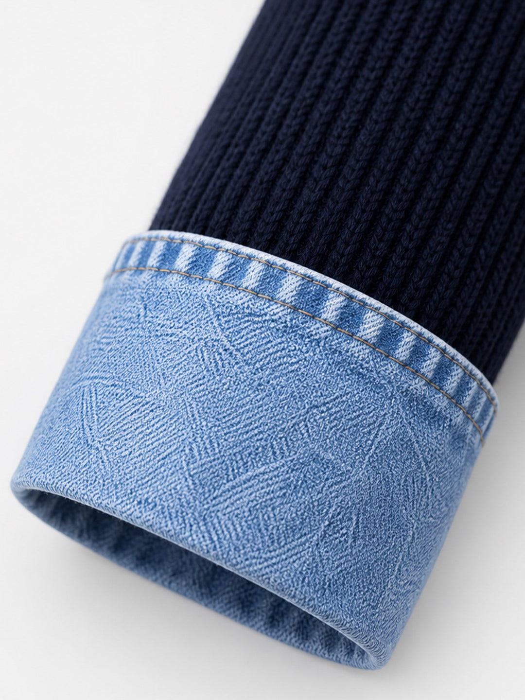 Rose | Manteau en denim avec empiècement en maille côtelée pour femme