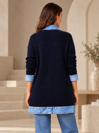 Rose | Manteau en denim avec empiècement en maille côtelée pour femme