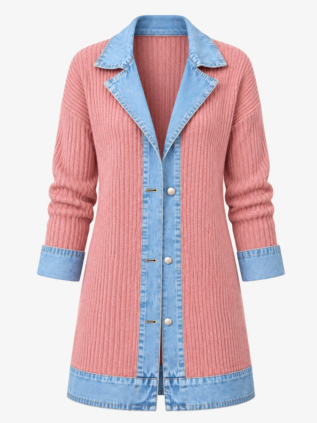 Rose | Manteau en denim avec empiècement en maille côtelée pour femme