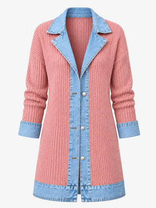 Rose | Manteau en denim avec empiècement en maille côtelée pour femme