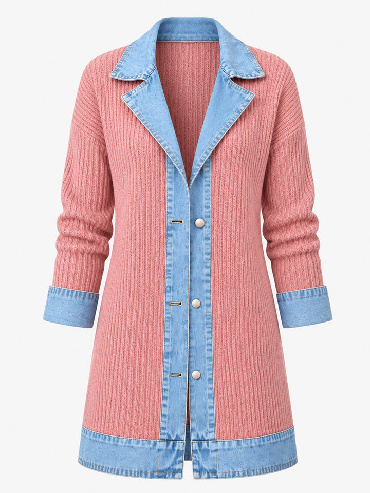 Rose | Manteau en denim avec empiècement en maille côtelée pour femme