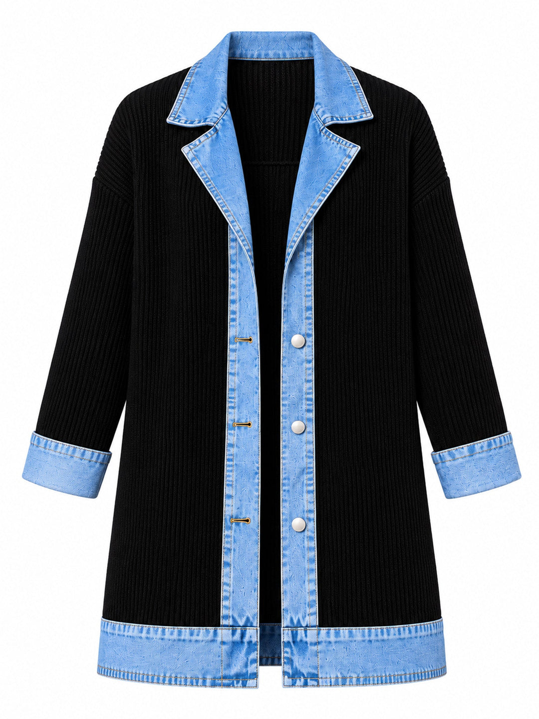Rose | Manteau en denim avec empiècement en maille côtelée pour femme