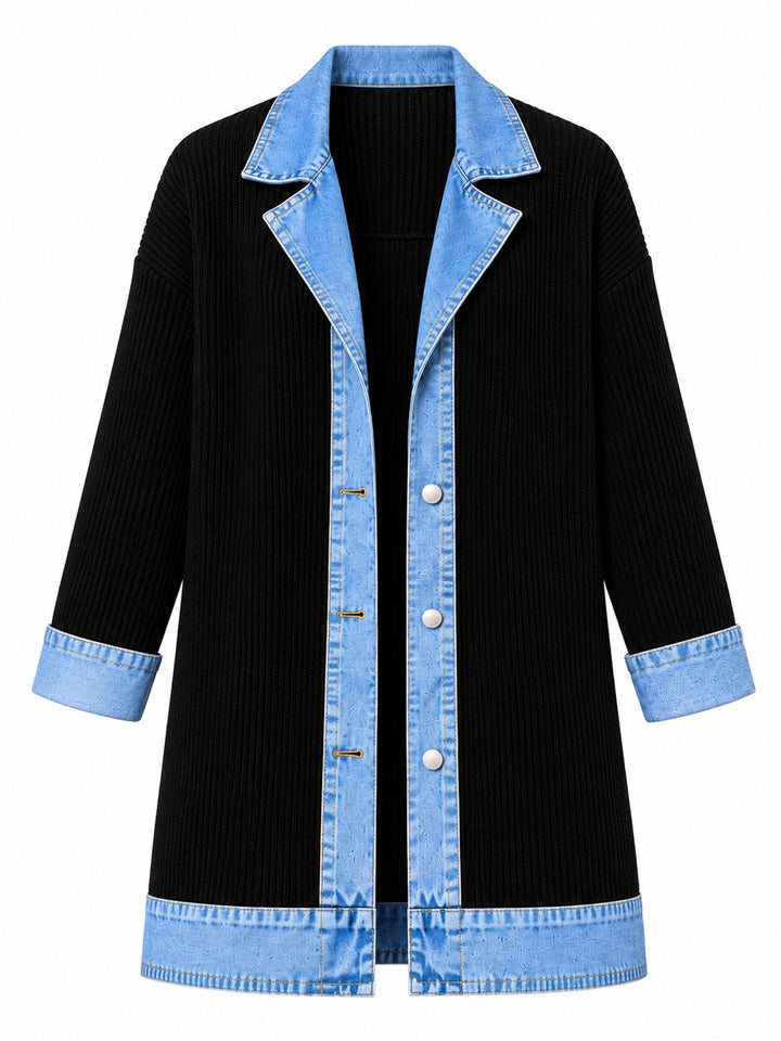 Rose | Manteau en denim avec empiècement en maille côtelée pour femme