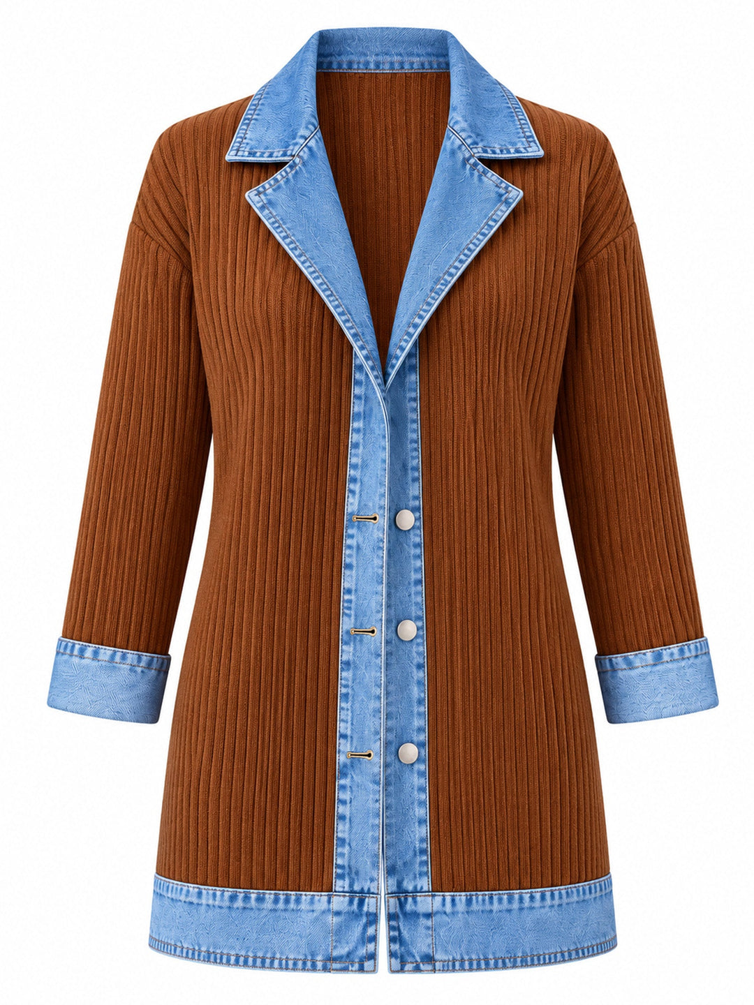 Rose | Manteau en denim avec empiècement en maille côtelée pour femme