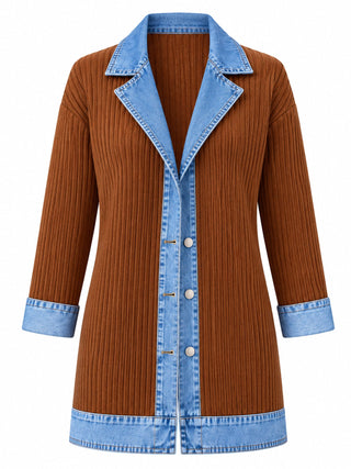 Rose | Manteau en denim avec empiècement en maille côtelée pour femme