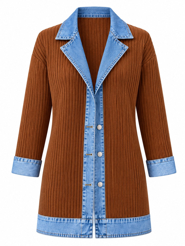 Rose | Manteau en denim avec empiècement en maille côtelée pour femme