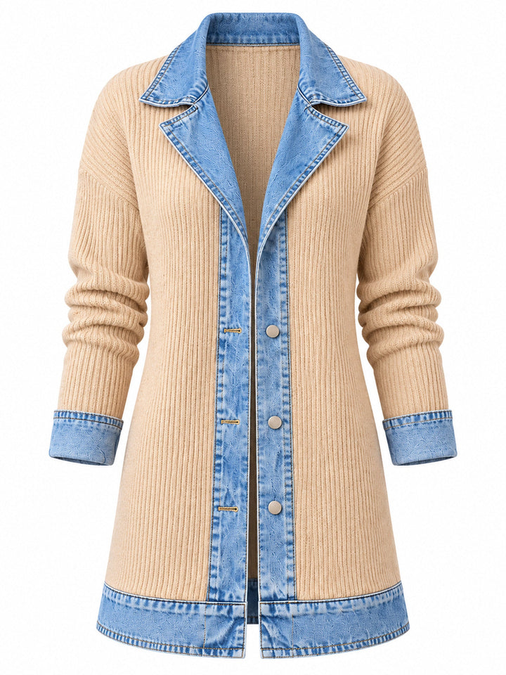 Rose | Manteau en denim avec empiècement en maille côtelée pour femme