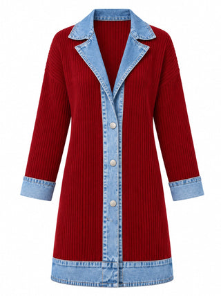 Rose | Manteau en denim avec empiècement en maille côtelée pour femme
