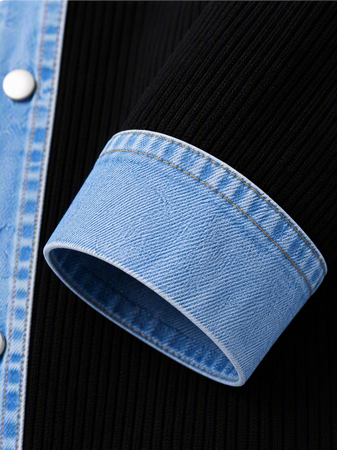 Rose | Manteau en denim avec empiècement en maille côtelée pour femme