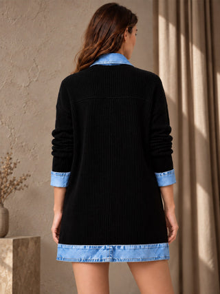 Rose | Manteau en denim avec empiècement en maille côtelée pour femme