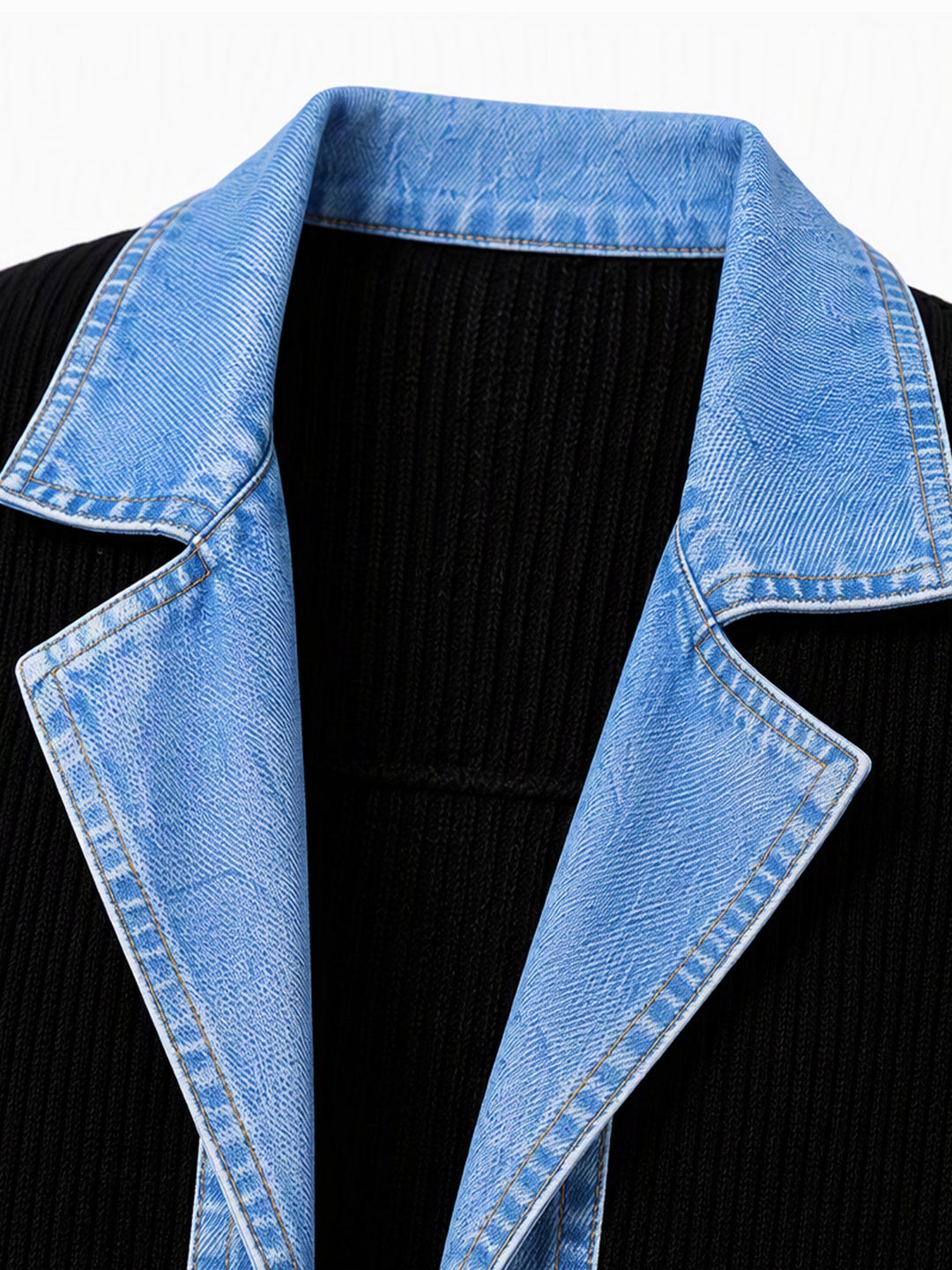 Rose | Manteau en denim avec empiècement en maille côtelée pour femme