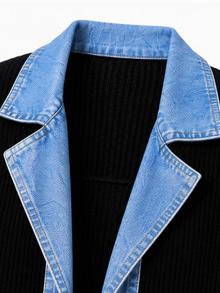 Rose | Manteau en denim avec empiècement en maille côtelée pour femme
