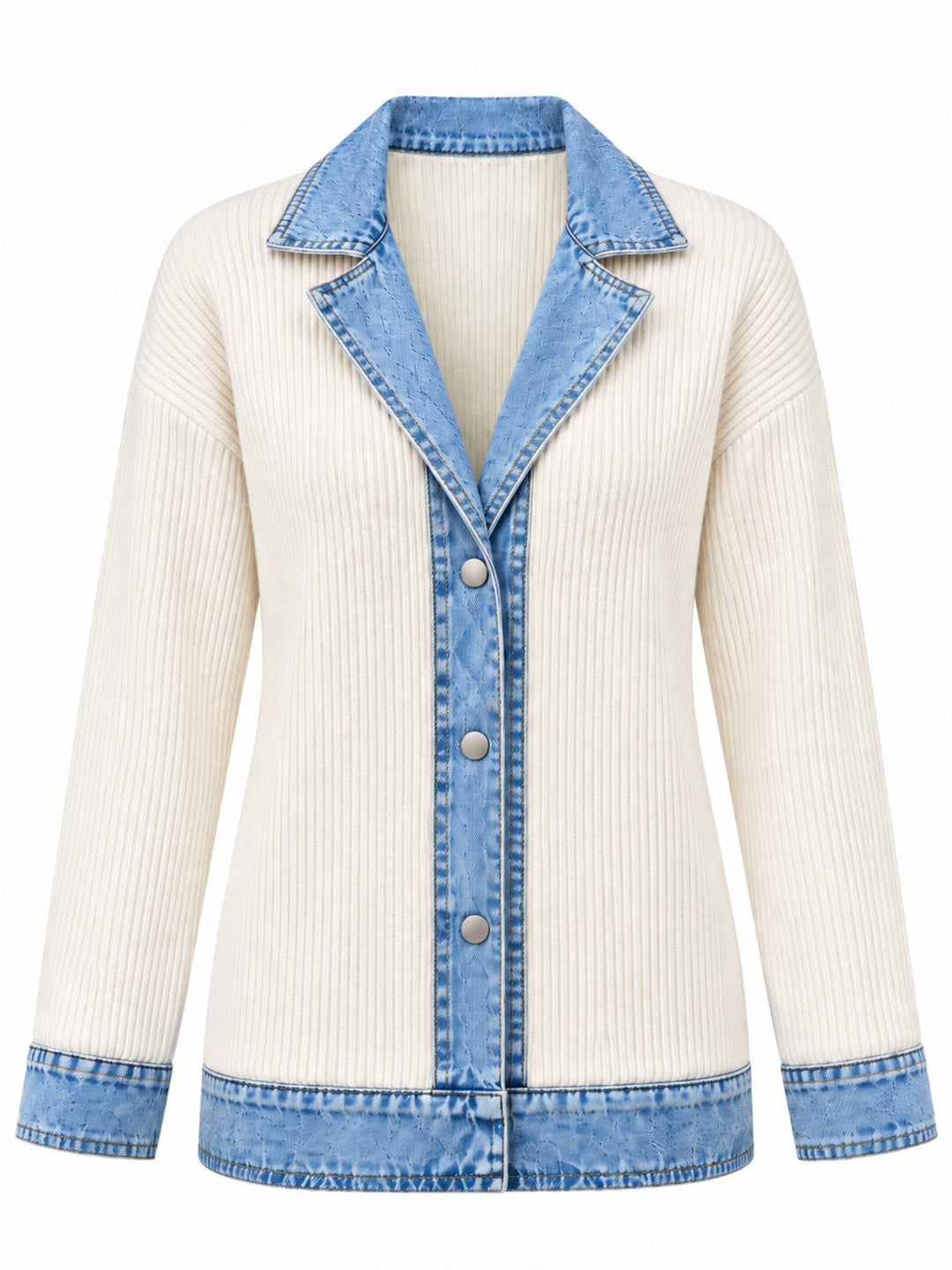 Rose | Manteau en denim avec empiècement en maille côtelée pour femme