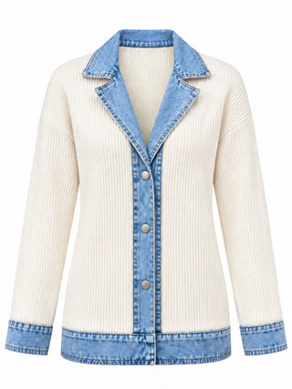 Rose | Manteau en denim avec empiècement en maille côtelée pour femme