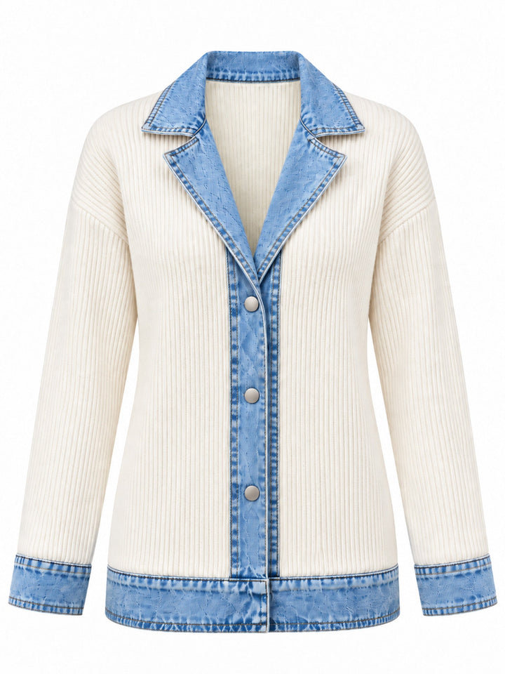 Rose | Manteau en denim avec empiècement en maille côtelée pour femme