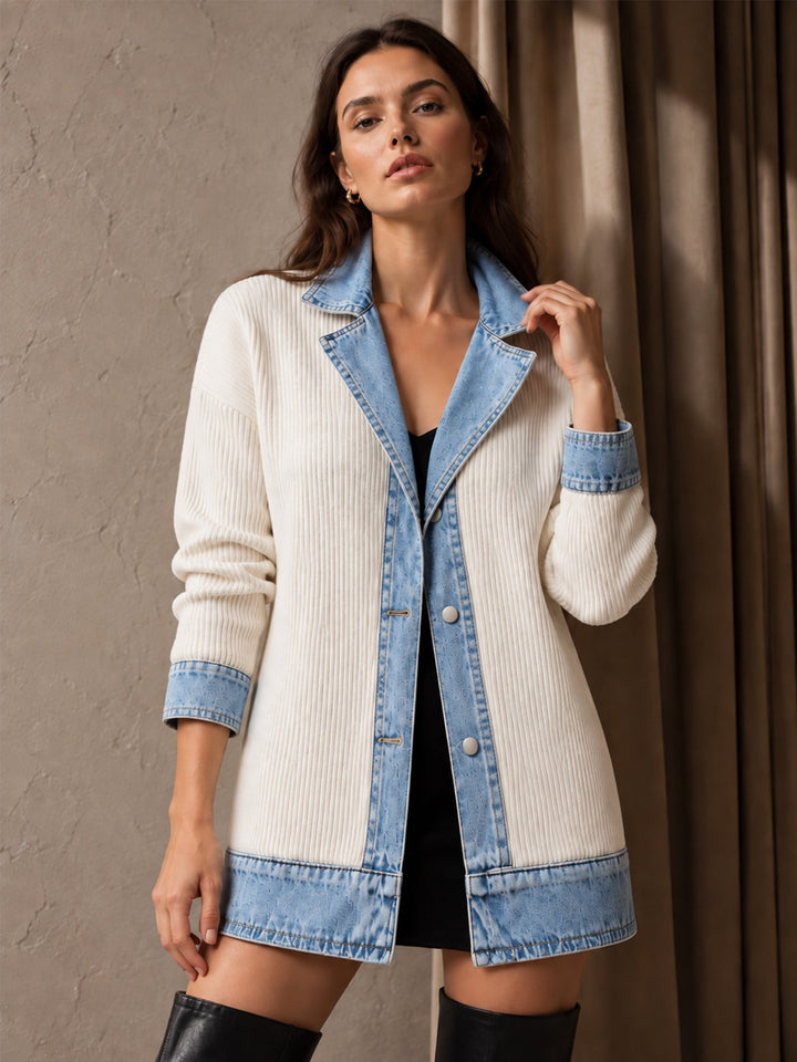 Rose | Manteau en denim avec empiècement en maille côtelée pour femme