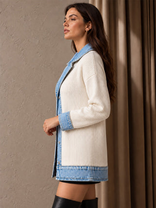Rose | Manteau en denim avec empiècement en maille côtelée pour femme