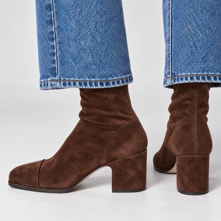 MAËLLE | Bottines effet daim à talon bloc